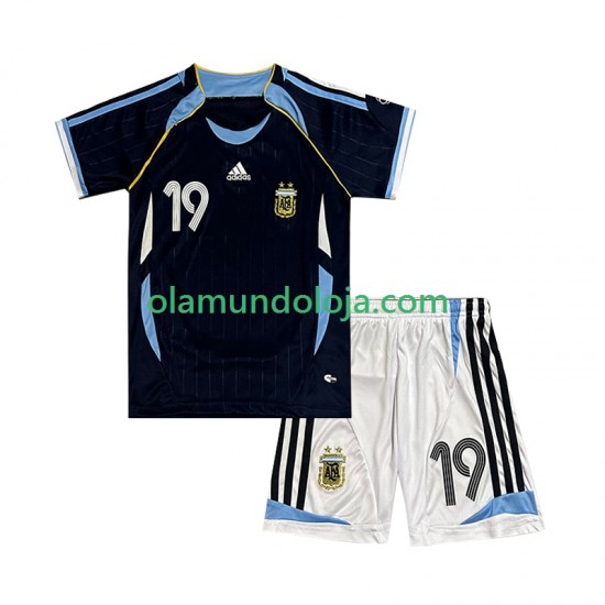 Camisola Argentina Lionel Messi 19 Retro Criança Equipamento Segundo 2006 Manga Curta